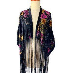 Qed London shawl  burn out tassles Med black/ multi